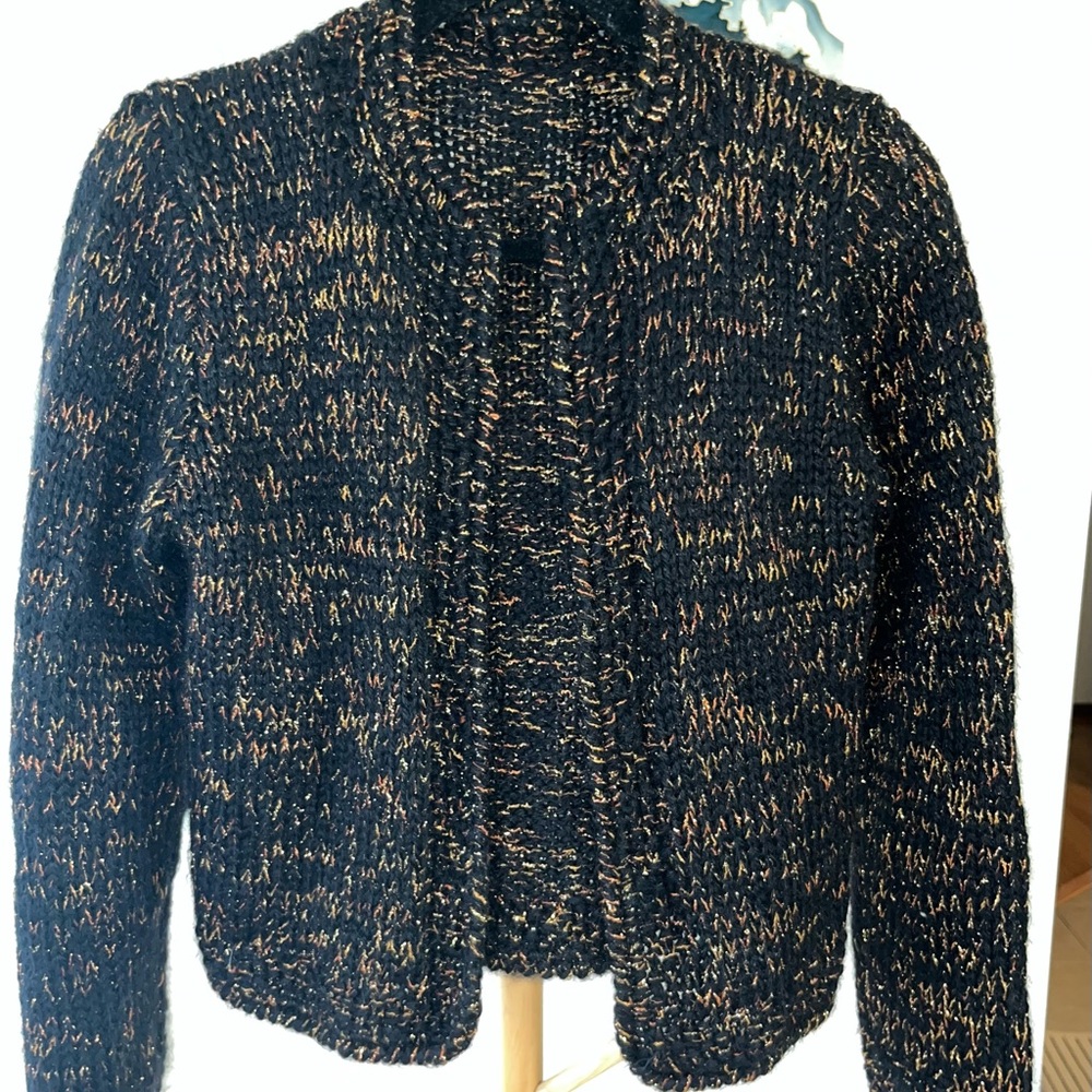 Vintage Hand Knit Black and Gold Angora Sweater